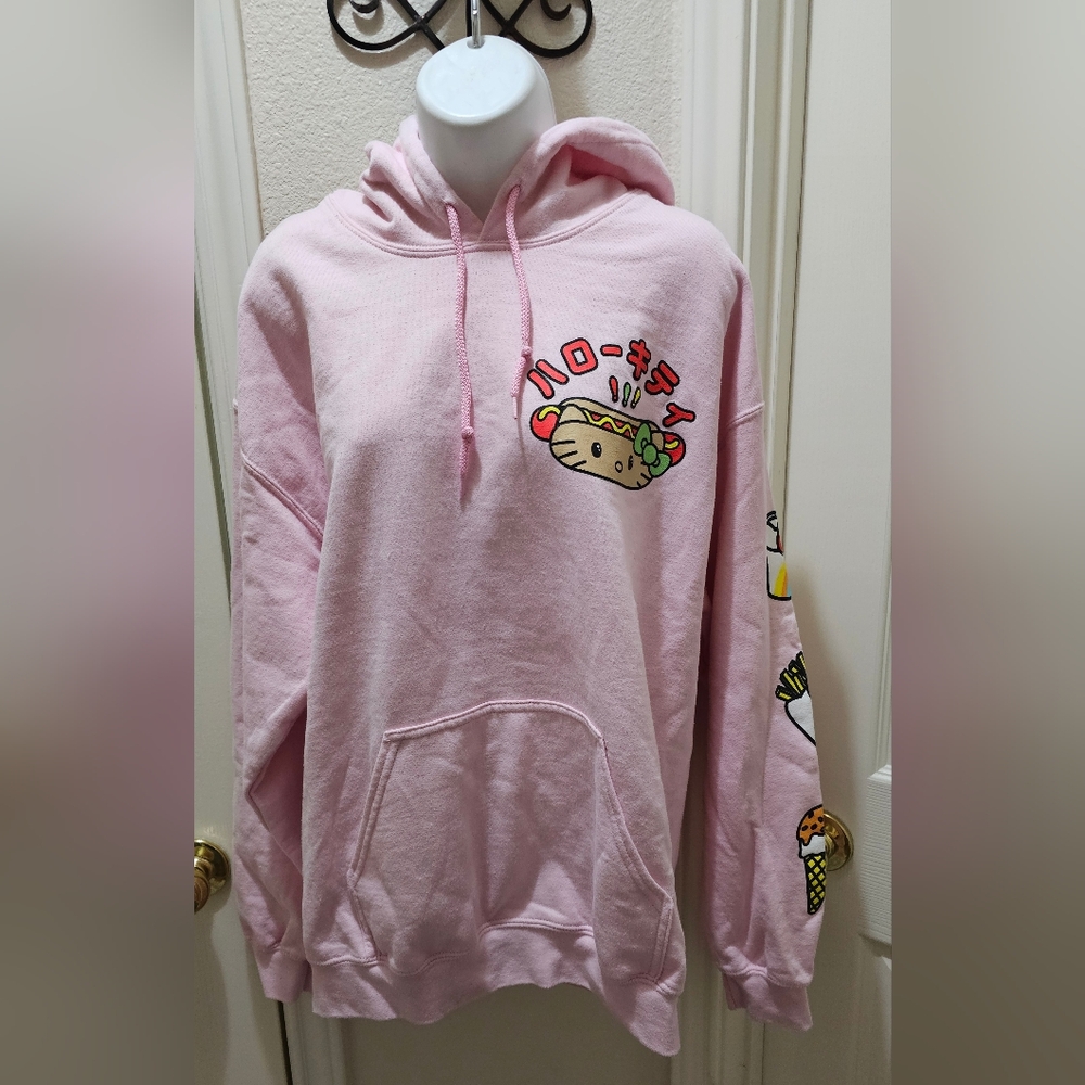 Sanrio Hello Kitty Pink Graphic Hoodie Hotdog Fast Foodie Edition Size Large EUC - Picture 2 of 12